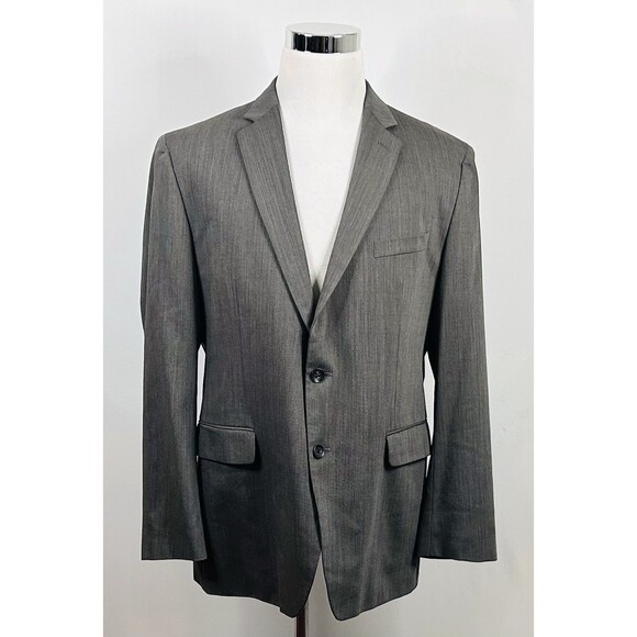 Banana Republic 44R Modern Fit Sport Coat 100% Wool Gray Herringbone Two Button - Picture 2 of 8